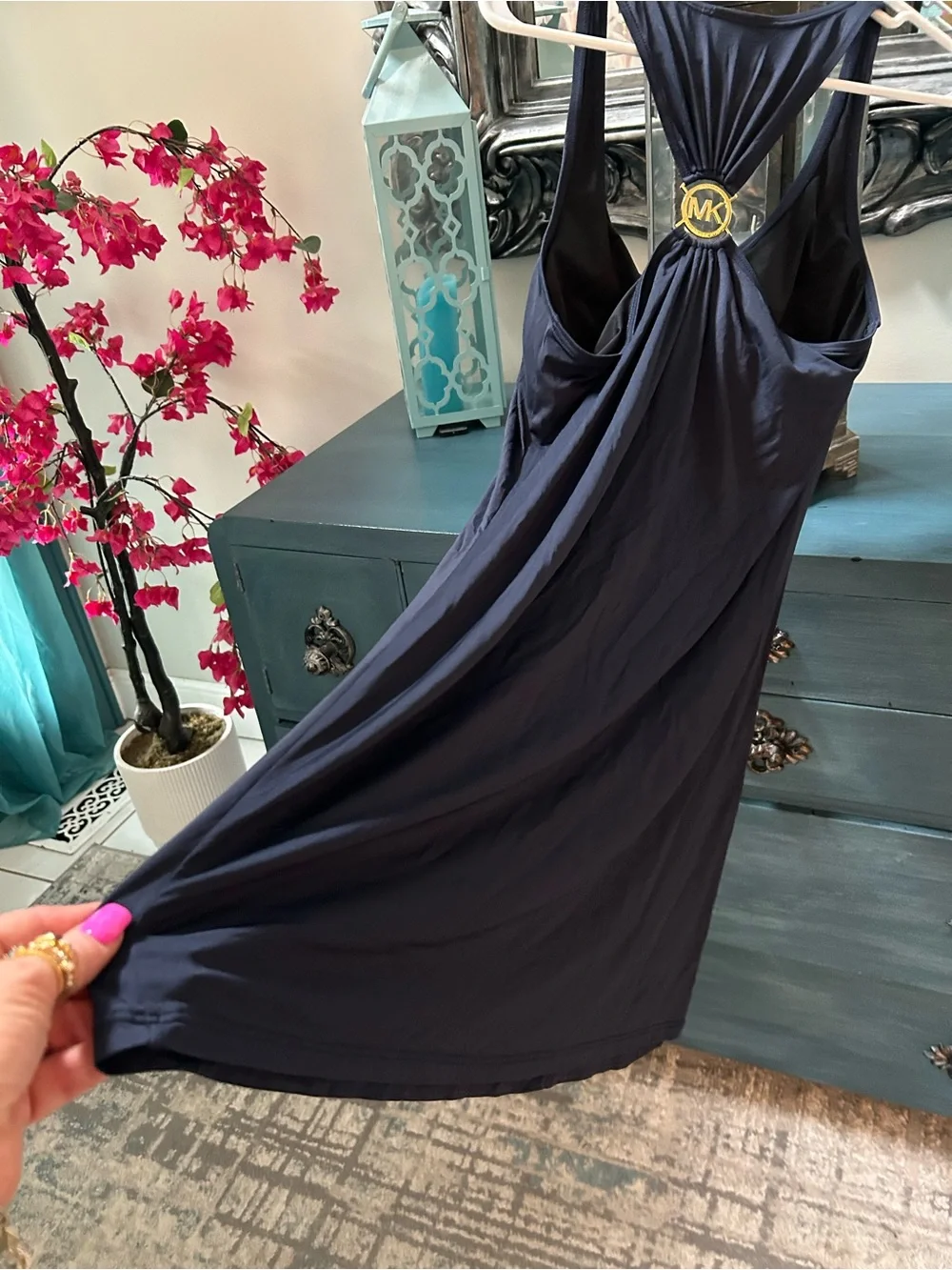 Michael Kors Navy Racerback Swim Cover Up Midi Dress converts to Casual Wear Med - Picture 5 of 13